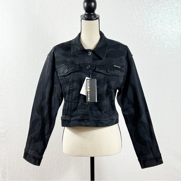 DKNY Women’s Black Camouflage Denim Jacket Size Small NWT - Picture 1 of 16